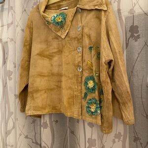Oh My Gauze!  Tan lightweight jacket/top hand painted